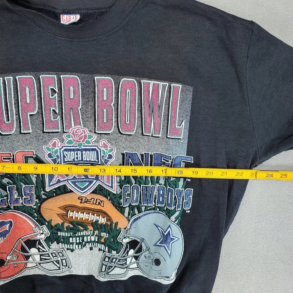 VTG Buffalo Bills Cowboys Super Bowl Crewneck Sz‎ L Distressed Black Lightweight